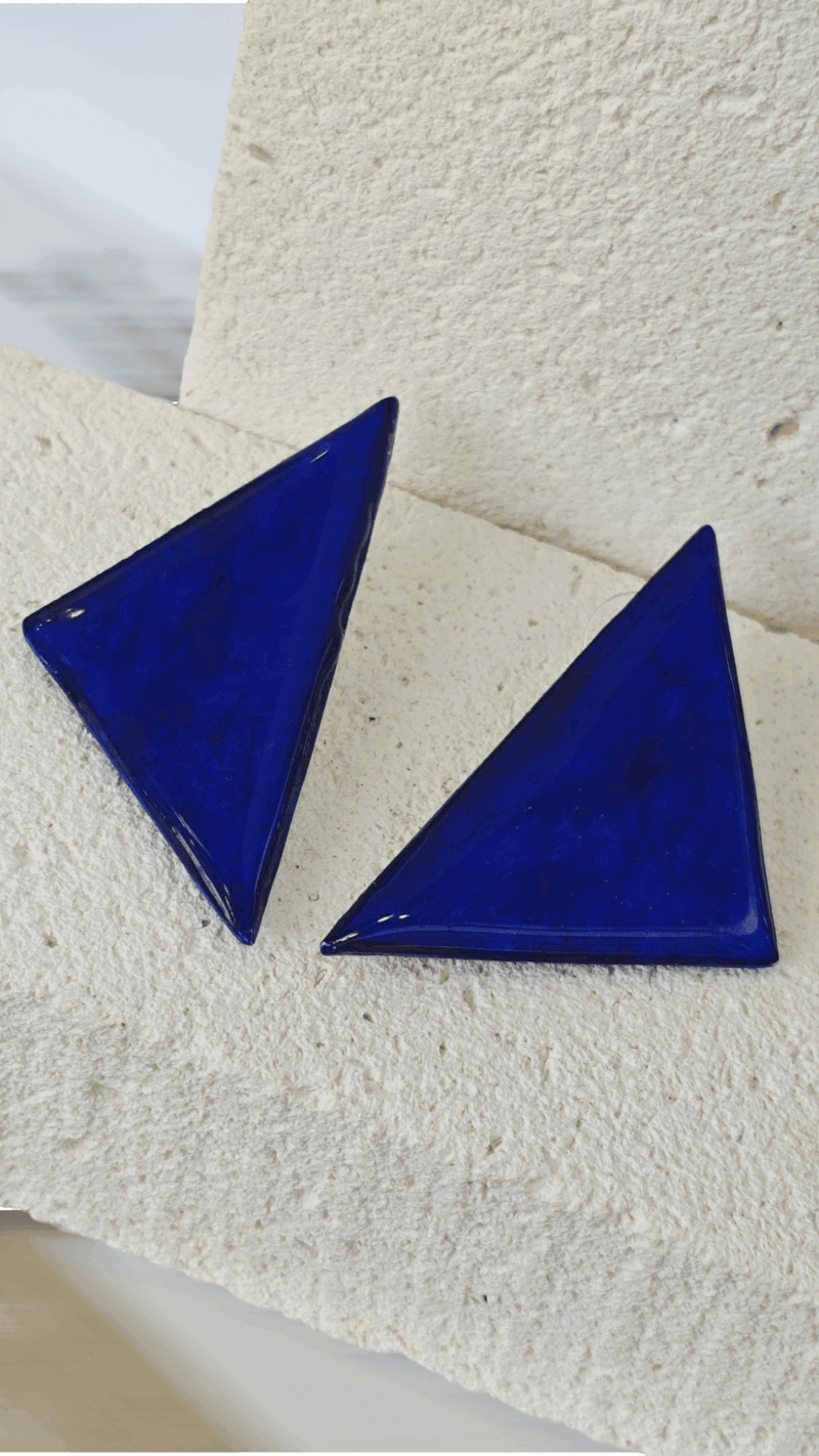 Μπλε Τριγωνικά Σκουλαρίκια από Πολυμερικό Πηλό
