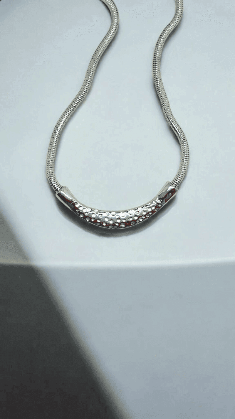 Ατσάλινο κολιέ με σφυρήλατη πλάκα σε αλυσίδα φίδι