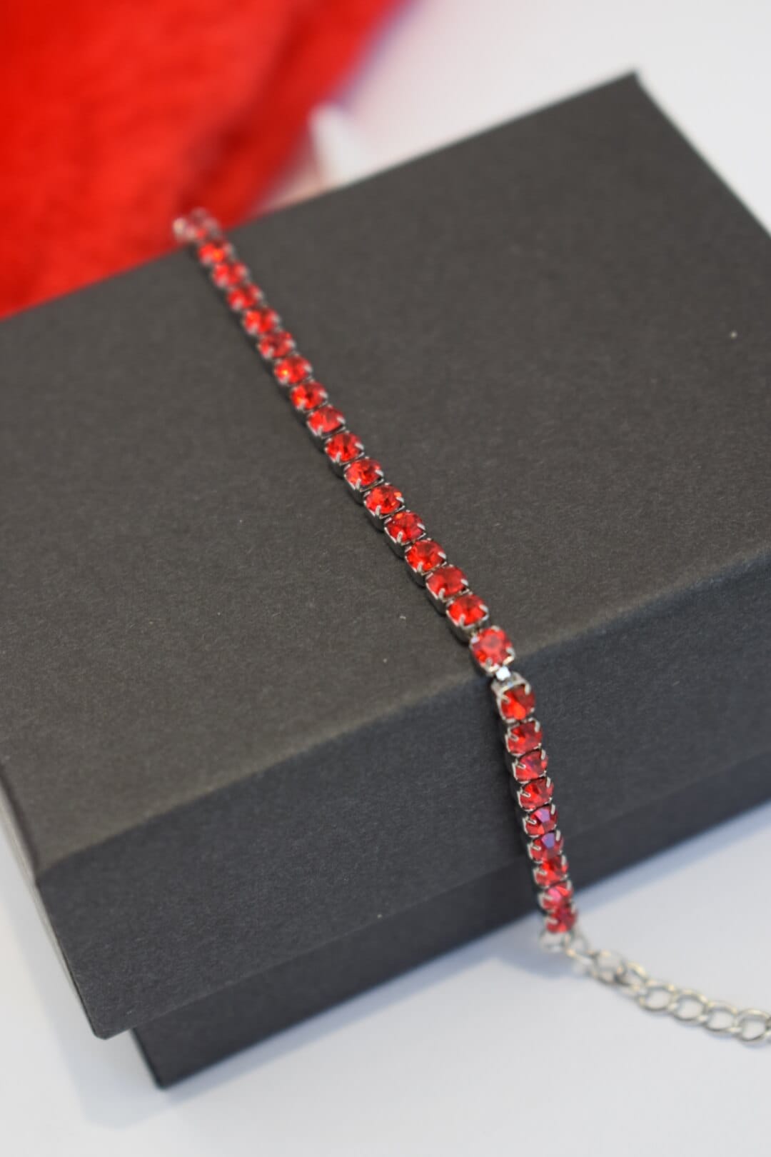 Βραχιόλι ατσάλινο ριβιέρα 3mm σε κόκκινο - Image 3