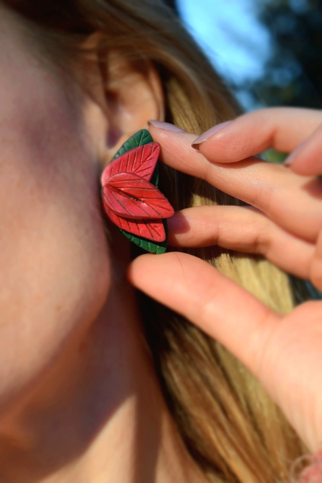 Καρφωτά σκουλαρίκια “Αλεξανδρινά” από πολυμερικό πηλό - Image 2