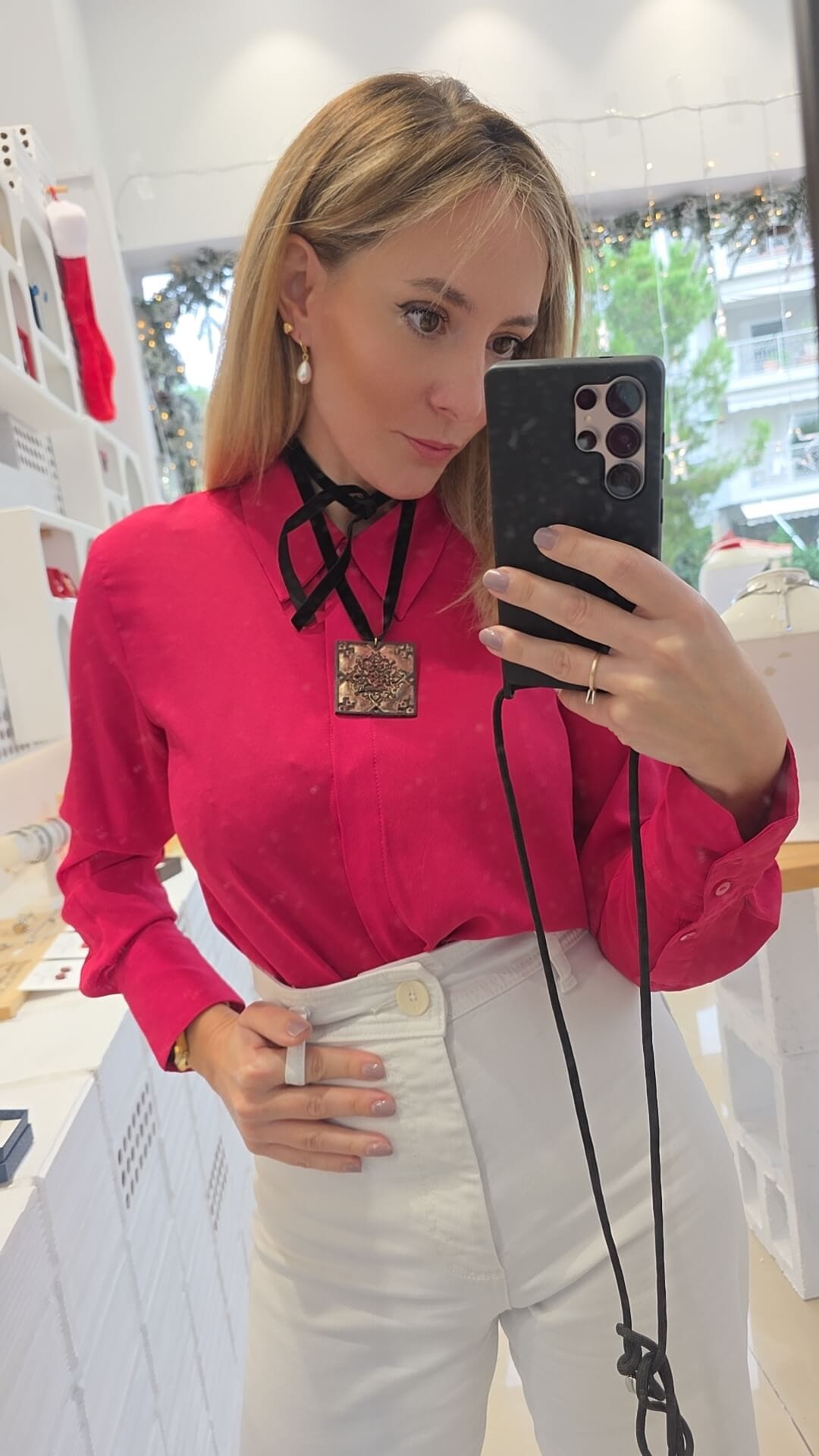 Κολιέ με μεγάλο τετράγωνο μοτίβο σε καφέ & μπρονζέ αποχρώσεις - Image 2