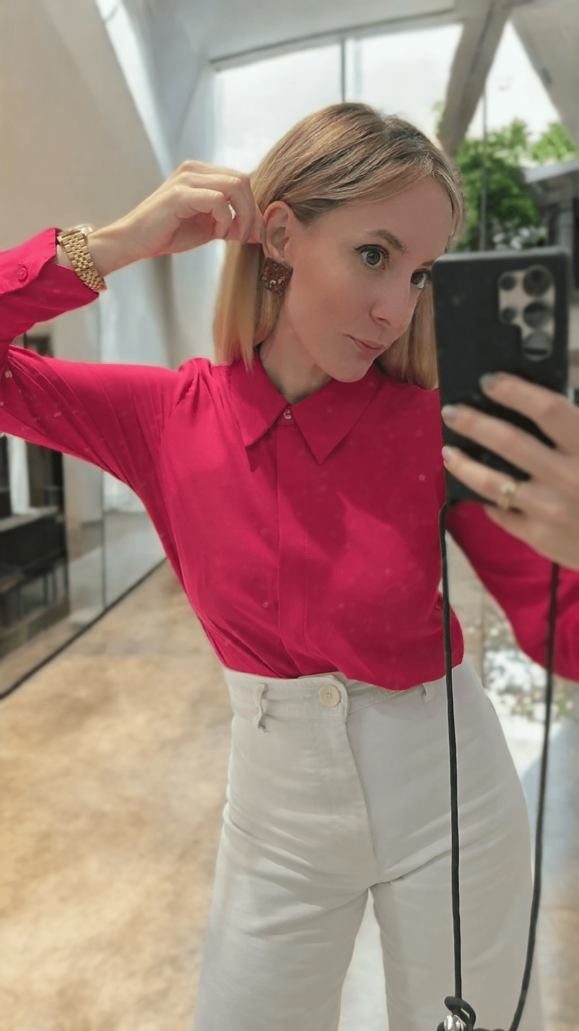 Χειροποίητα τετράγωνα σκουλαρίκια από πολυμερικό πηλό σε μπορντό-καφέ - Image 3