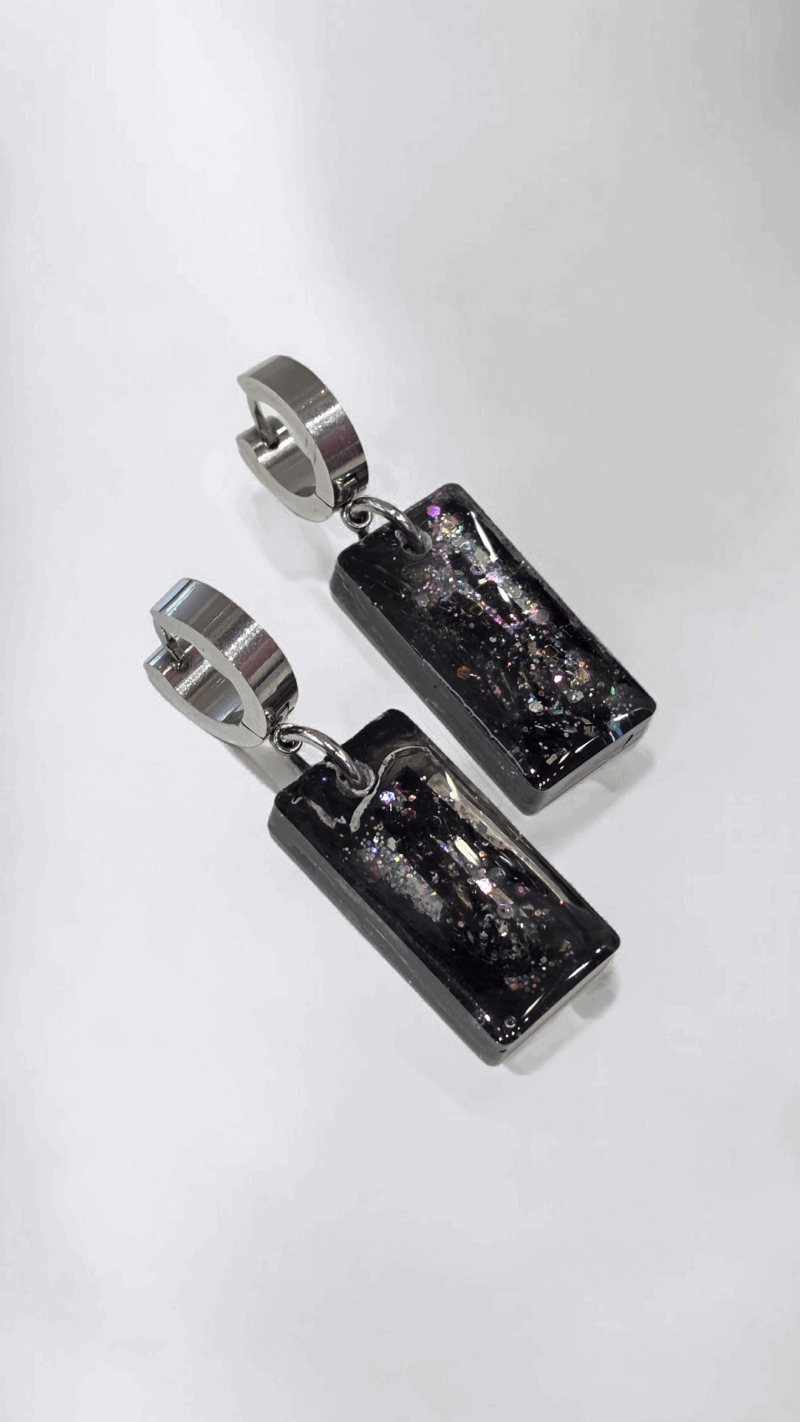 Σκουλαρίκια από υγρό γυαλί μαύρα