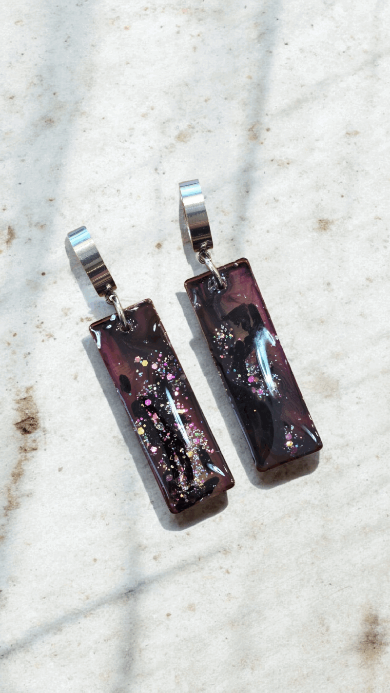 Σκουλαρίκια από υγρό γυαλί παραλληλόγραμμα