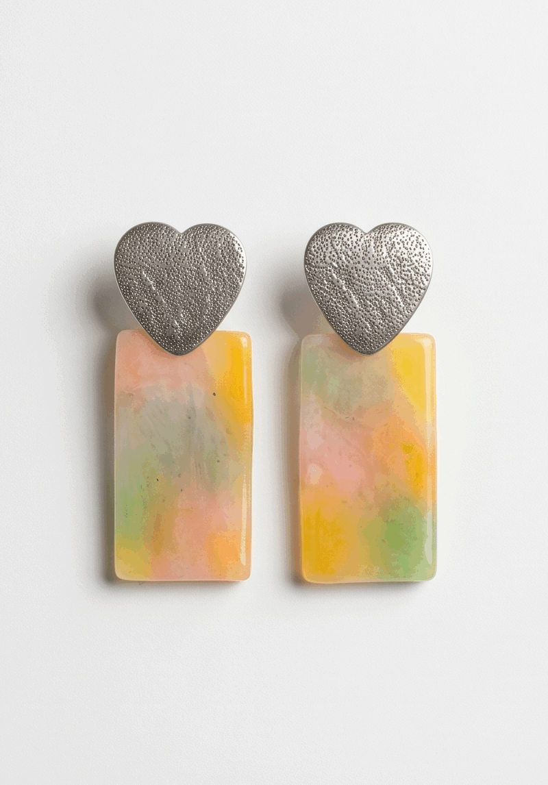 Χειροποίητα Σκουλαρίκια "Pastel Dreams" με Ατσάλινη Καρδιά & Πολυμερικό Πηλό - Vasiliki Mihali Jewelry