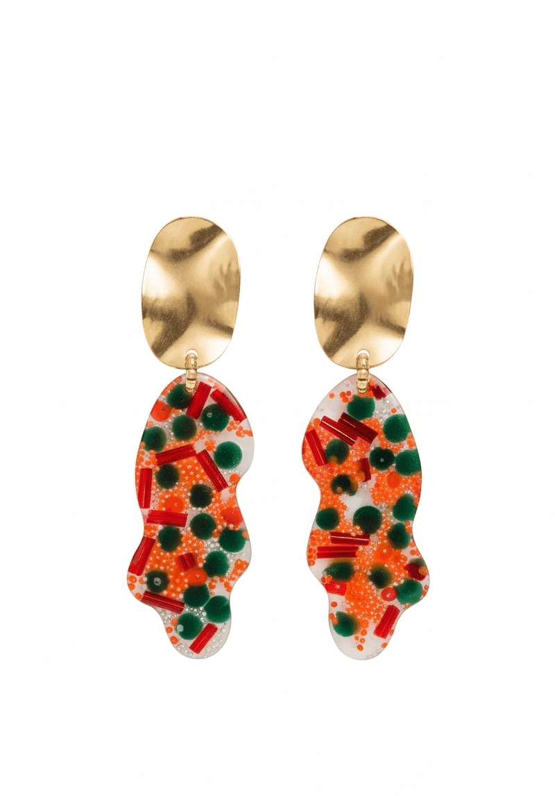 Χειροποίητα Σκουλαρίκια "Abstract Confetti" από Υγρό Γυαλί & Χρυσό Ατσάλι - Vasiliki Mihali Jewelry