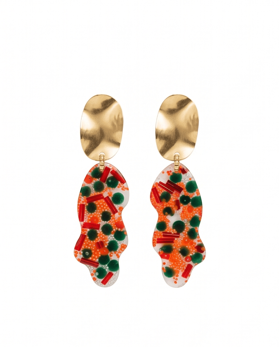 Χειροποίητα Σκουλαρίκια "Abstract Confetti" από Υγρό Γυαλί & Χρυσό Ατσάλι - Vasiliki Mihali Jewelry