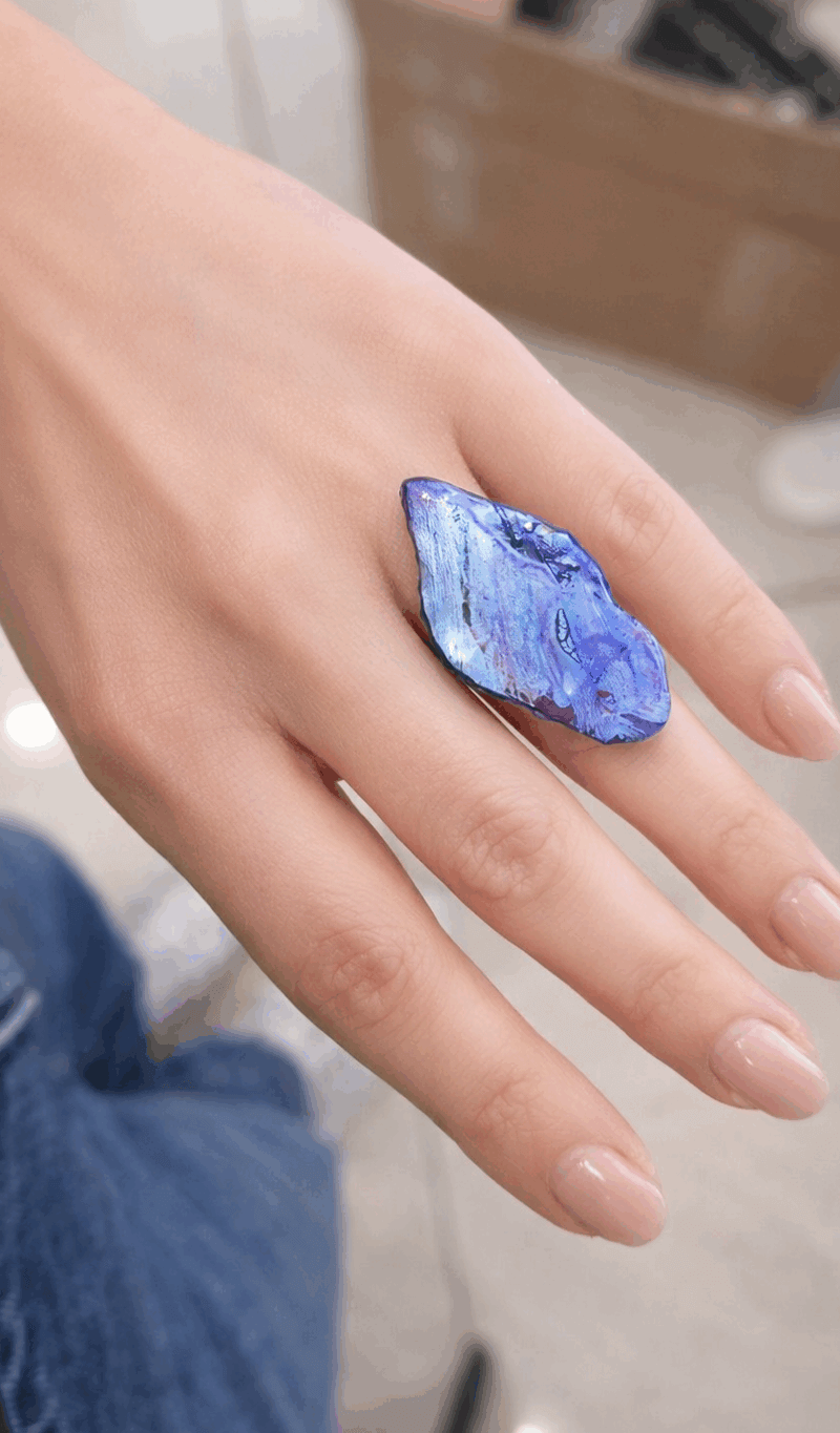 Χειροποίητο Statement Δαχτυλίδι από Ρητίνη & Ατσάλι - "Deep Blue" | Vasiliki Mihali Jewelry