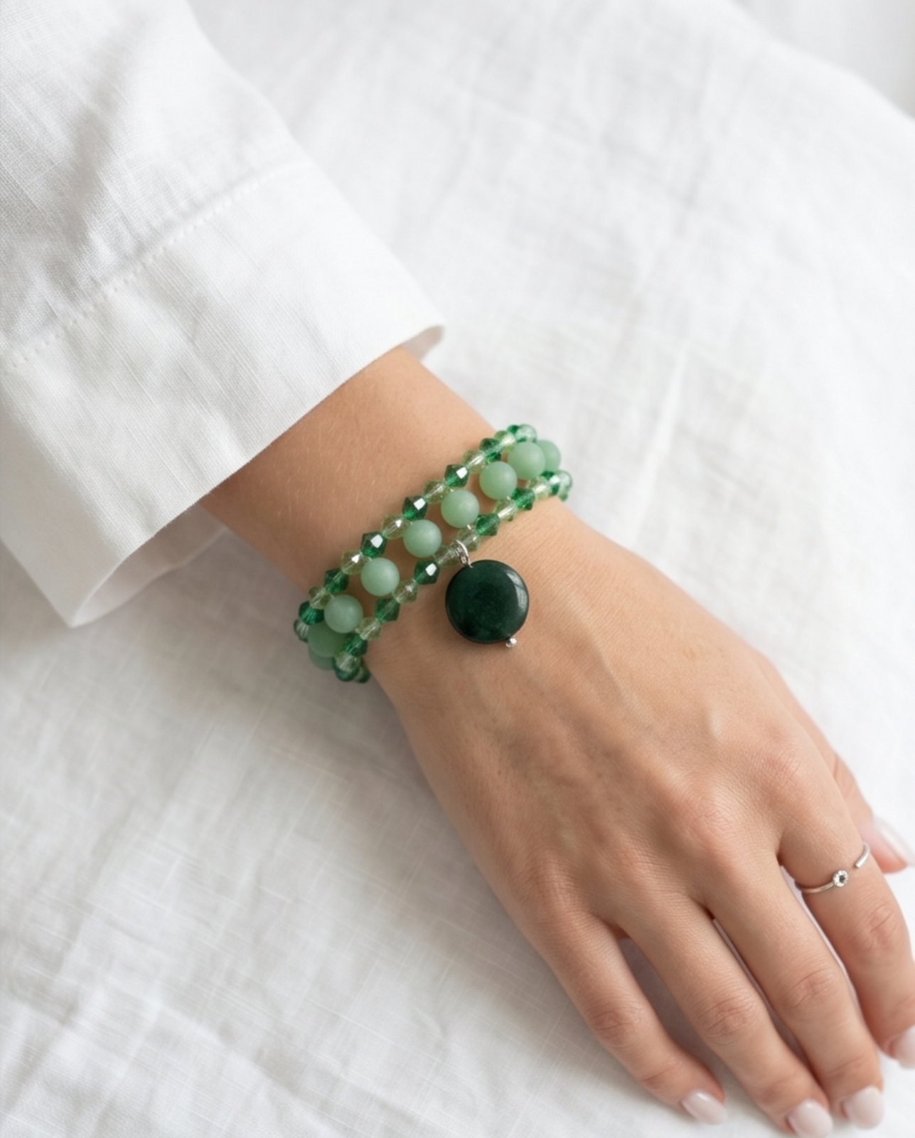 Χειροποίητο Διπλό Βραχιόλι "Emerald Green" με Κρυστάλλους και Aventurine - vasiliki Mihali jewelry - Image 3
