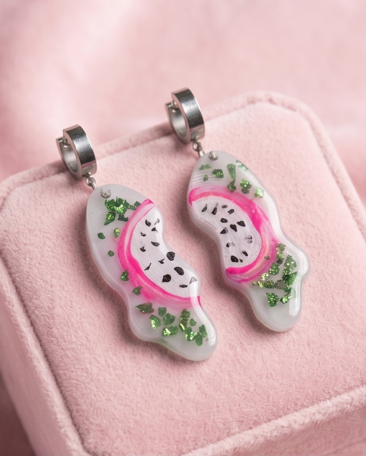 Χειροποίητα Σκουλαρίκια "Dragon Fruit" με Πολυμερικό Πηλό και Υγρό Γυαλί - Vasilikh Mihali Jewelry - Image 3