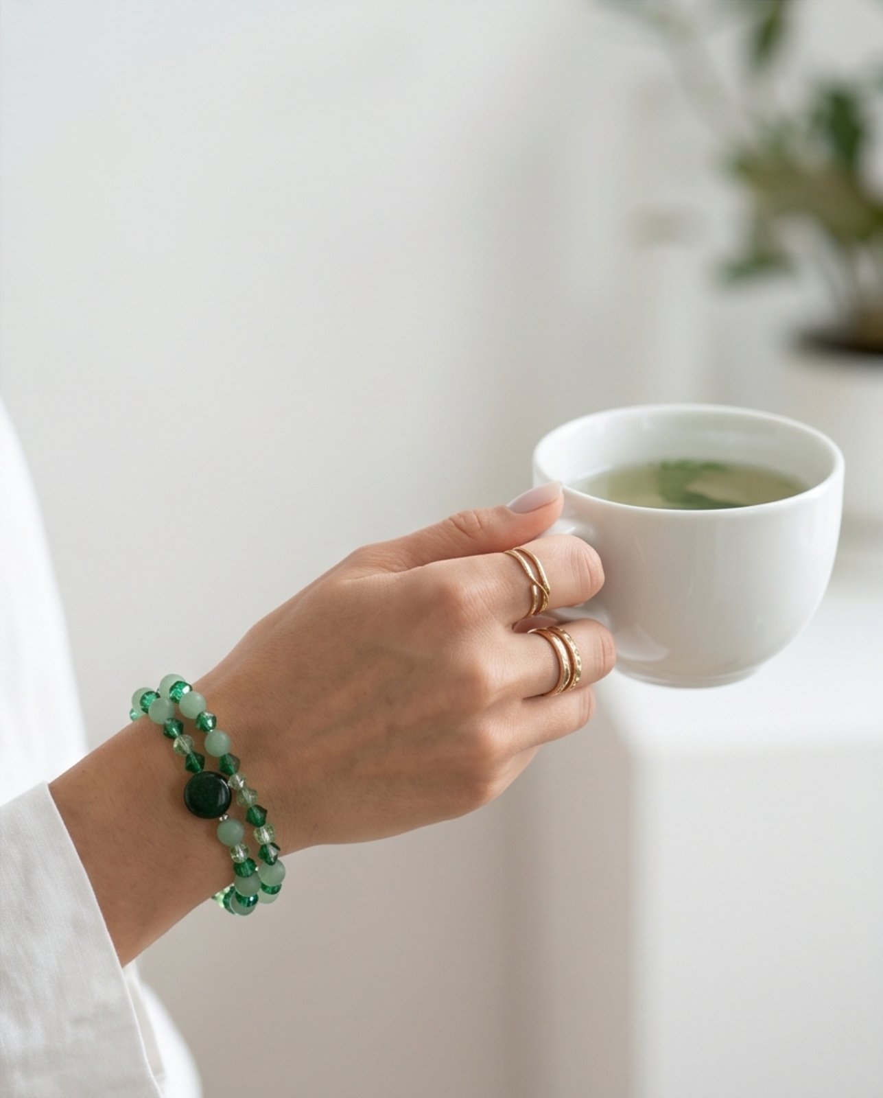 Χειροποίητο Διπλό Βραχιόλι "Emerald Green" με Κρυστάλλους και Aventurine - vasiliki Mihali jewelry - Image 2