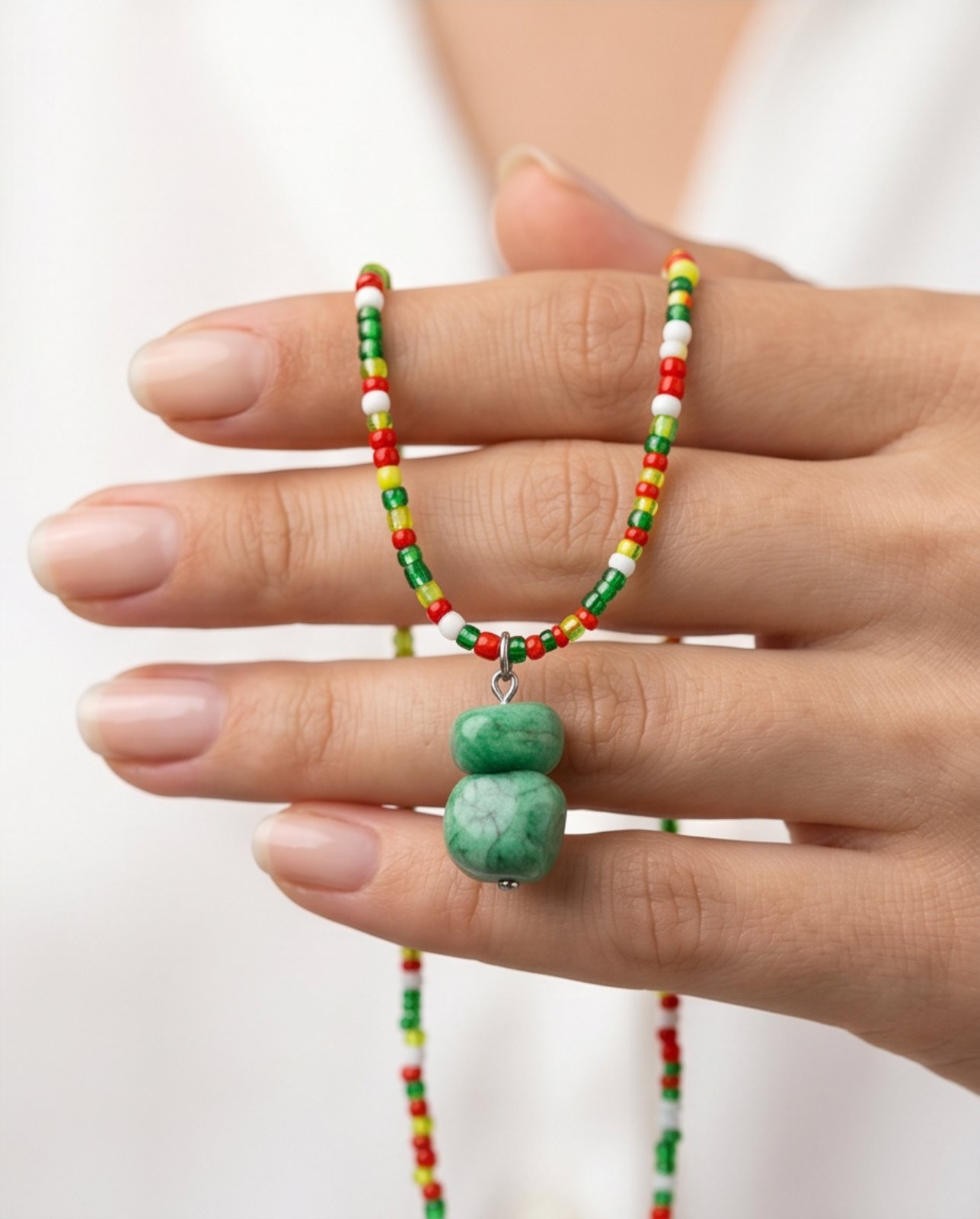 Χειροποίητο Καλοκαιρινό Κολιέ "Green Aventurine Totem" με Χάντρες και Ημιπολύτιμο Λίθο - vasiliki Mihali jewelry - Image 3