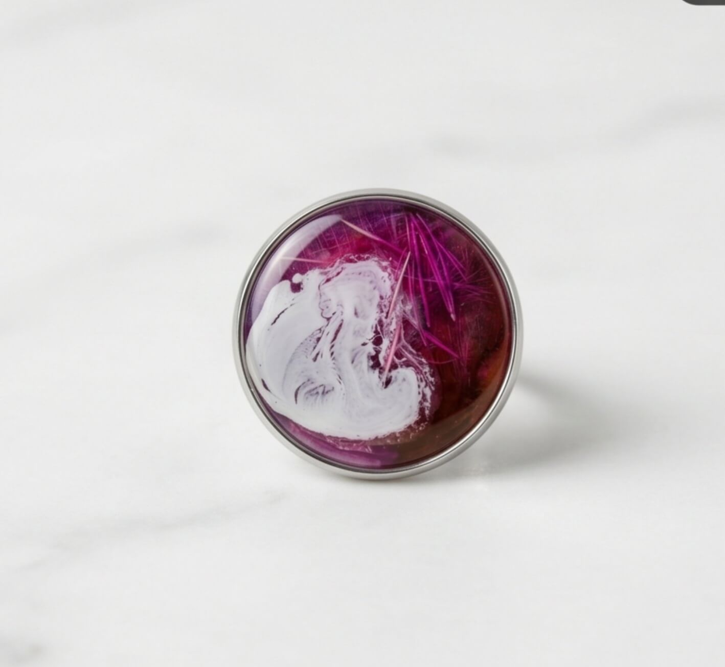 Χειροποίητο Στρογγυλό Δαχτυλίδι "Purple Ocean Waves" με Υγρό Γυαλί - vasiliki Mihali jewelry
