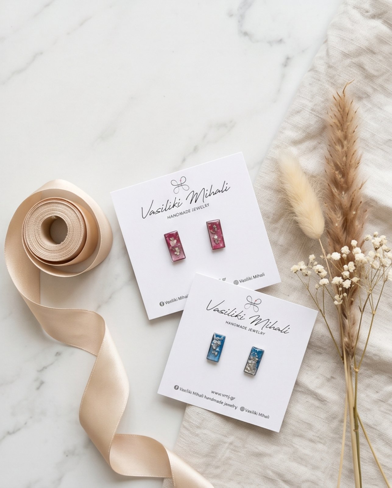 Χειροποίητα Ορθογώνιο Σκουλαρίκια "Magenta Silver Sparkle" από Υγρό Γυαλί - vasiliki Mihali jewelry - Image 3