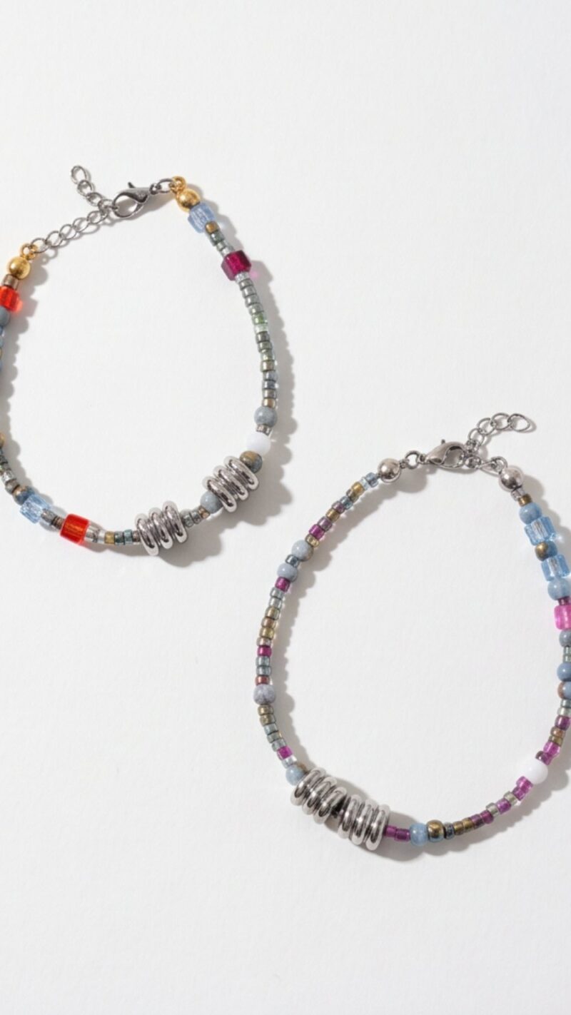Χειροποίητο Βραχιόλι "Boho Spacer Beads" με Πολύχρωμες Χάντρες και Ανοξείδωτο Ατσάλι (2 Σχέδια) - vasiliki Mihali jewelry