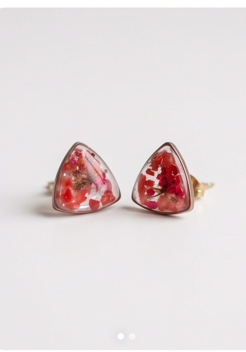 Χειροποίητα Σκουλαρίκια "Rose Petal Triangles" από Υγρό Γυαλί και Επιχρυσωμένο Ατσάλι - vasiliki Mihali jewelry