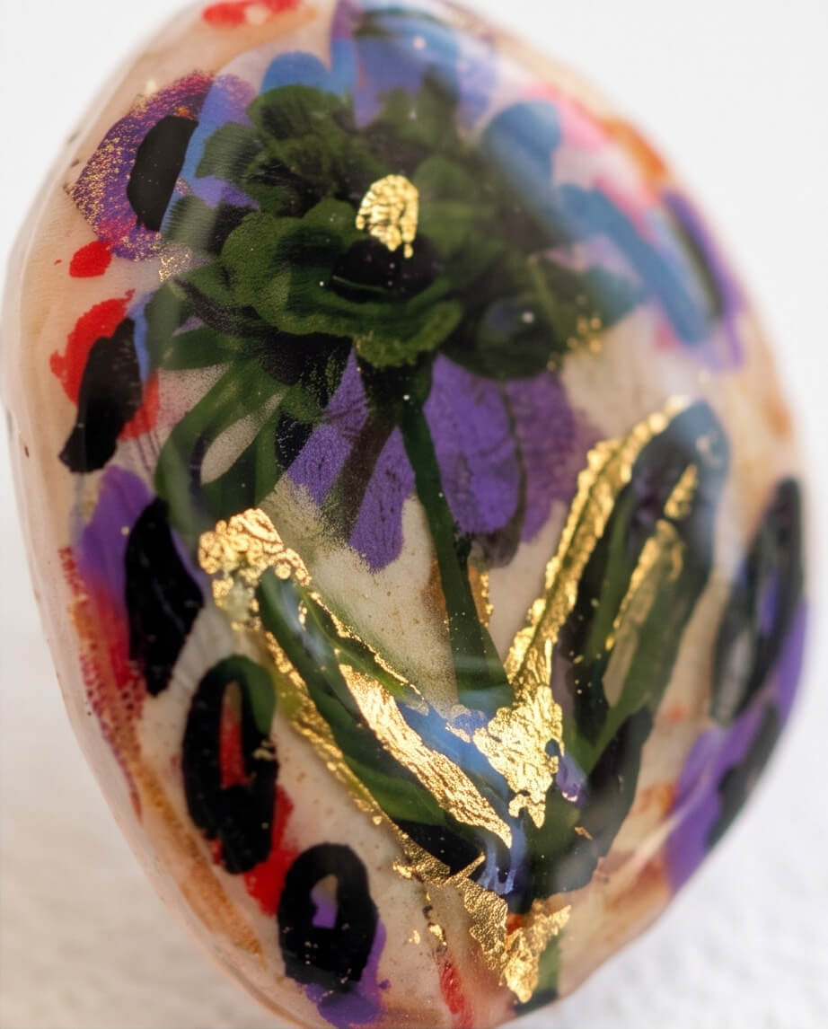 Χειροποίητα Σκουλαρίκια "Botanical Blossom Gems" από Πολυμερικό Πηλό, Φύλλα Χρυσού και Ανοξείδωτο Ατσάλι - vasiliki Mihali jewelry - Image 2