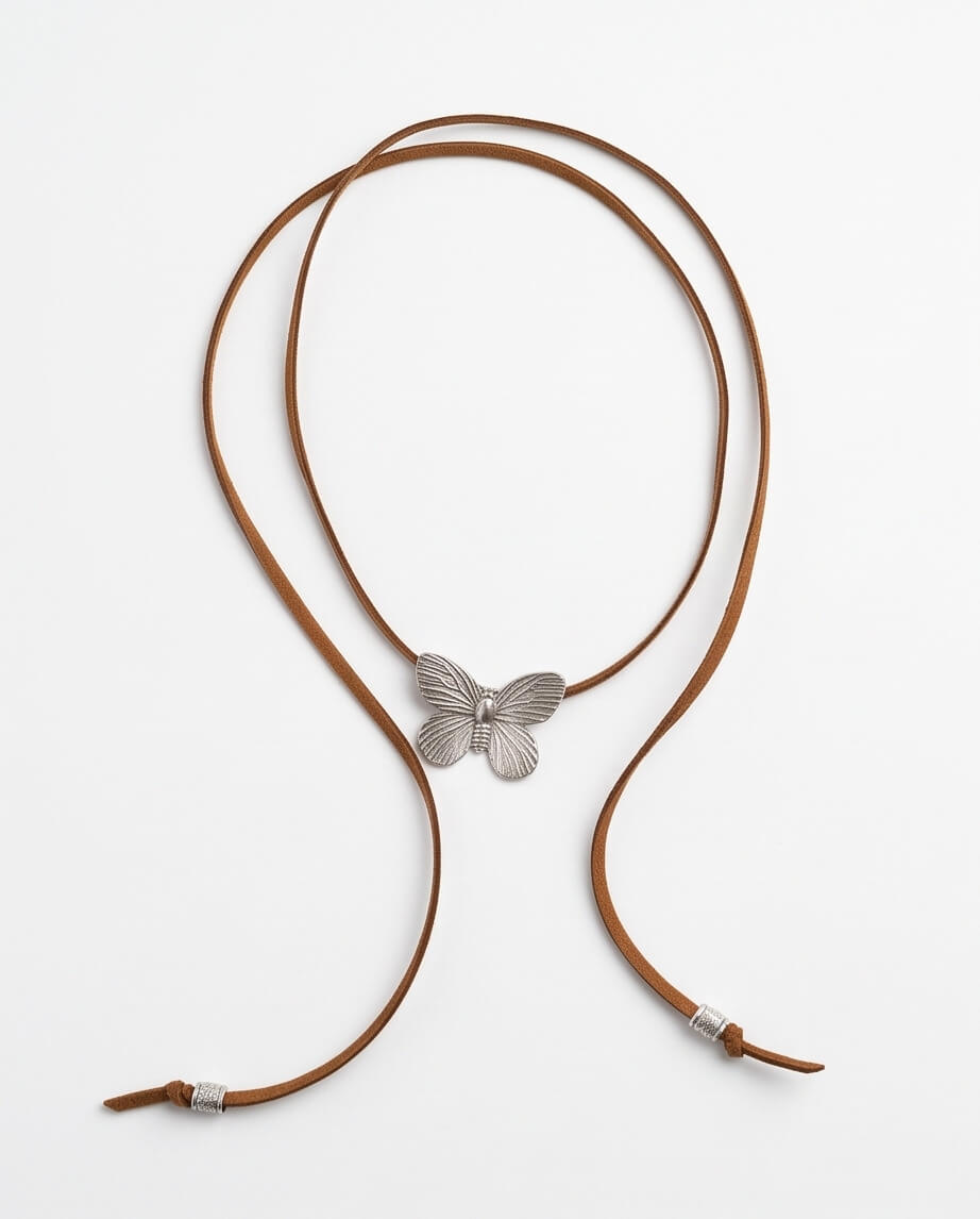 Χειροποίητο Πολυμορφικό Κολιέ "Boho Butterfly Wrap" από Ταμπά Δερματίνη και Ανοξείδωτο Ατσάλι - vasiliki Mihali jewelry