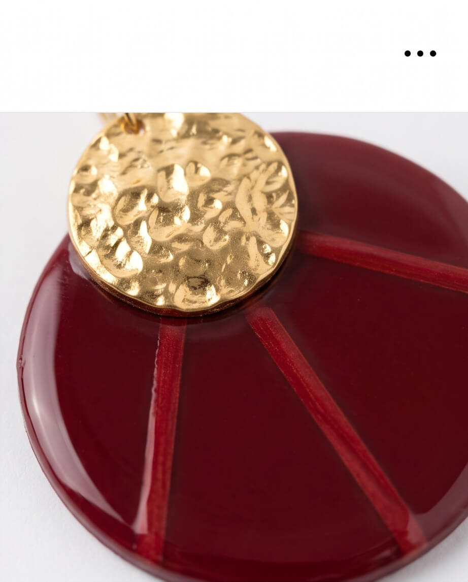 Χειροποίητα Σκουλαρίκια "Burgundy Sunburst Discs" από Πολυμερικό Πηλό, Υγρό Γυαλί και Επιχρυσωμένο Ατσάλι - vasiliki Mihali jewelry - Image 3